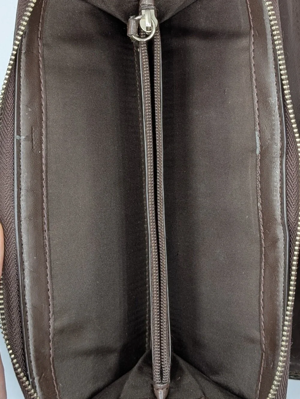 Coach Signature C Jacquard Canvas Patent Leather Zip Around Folding Wallet Dark